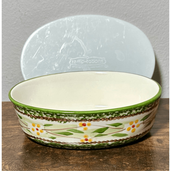 QVC Temp-tations by Tara Old World Green Oval Baker (7”) w/ lid - Picture 4 of 11